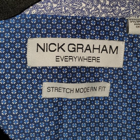 Nick Graham Everywhere Men's Shirt Stretch Modern Fit Blue Paisley Size 2XL - Picture 2 of 5